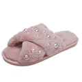 Fall and winternew arrivalmofluffy slippers women's flats home indoor slippers heattech pearl floor cross mofluffy slippers women
