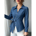 fashion  autumn new arrivalretro lapel single-breasted side waist tie backcasuallong sleevesshirt