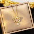 [titanium steel] hollow butterfly tassel light luxury elegant full diamond necklace women's gorgeous high-end easiest for matchsweater chain jewelry
