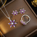 Fall and winternew arrival flash diamond purple snowflake necklace women's earrings ring accessible luxuryniche style design full diamond sweater chain wholesale