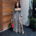 autumn new arrivals: european and american style fashionable sexy hollow-out flowy beach dress with python print slit maxi skirt