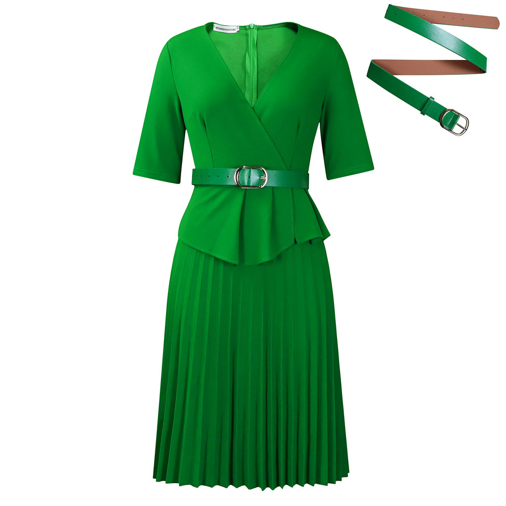 D520  foreign trade women's clothing  new fashion plus size elegant wrap v-neck pleated african dress