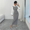 Amazon slim-fit bubble sleeve dress - women's tk cross-border houndstooth bodycon maxi dress