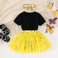 Amazon european and american summer cute princess dress for infants and toddlers - printed short-sleeve top + bowknot mesh skirt + headband