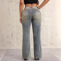 Pre-sale 50-15877#  cross-border women's clothing european and american new style straight-leg fashion cross denim long
