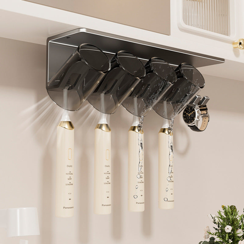 Bathroom toothbrush holder organizer - no drilling required, mirror cabinet, sink countertop wall-mounted, mouthwash cup, toothbrush cup, electric toothbrush cup