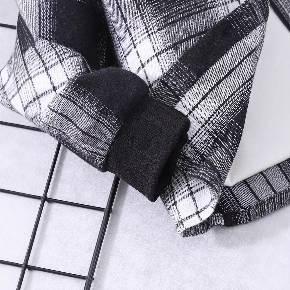 exclusive hot-selling children's autumn and winter new long-sleeved plaid color-block hooded two-piece set (top + pants)
