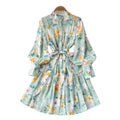 French style stand collar lantern sleeve printed dress - women's summer korean style slimming a-line ruffle skirt