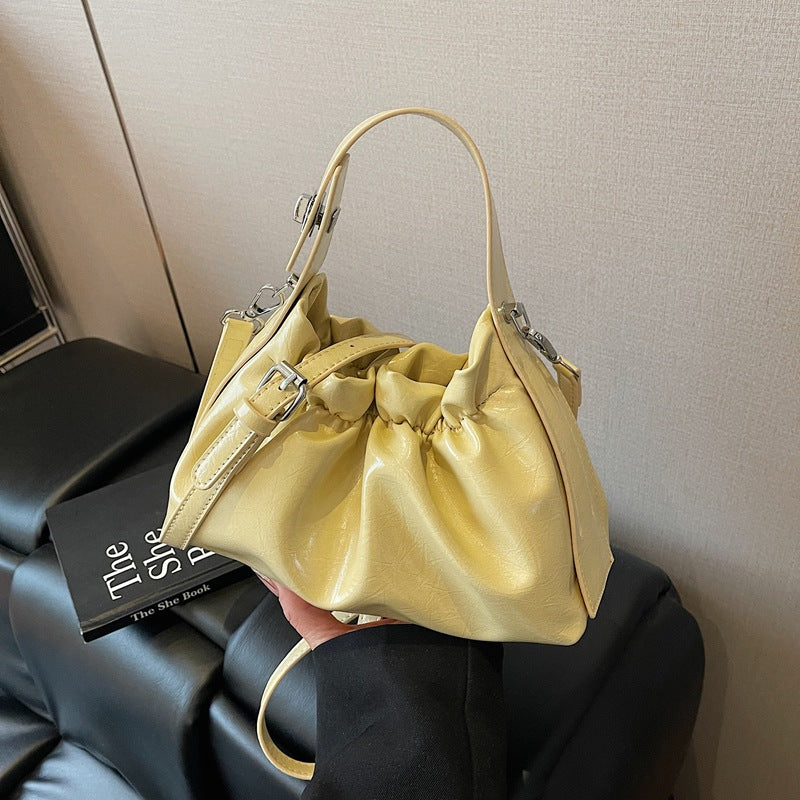 Cross-border niche texture handbag women's 2025 new simple pleated bag summer versatile shoulder messenger bag