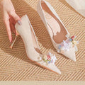Champagne floral wedding shoes women's stiletto heel 2025 new crystal high heels banquet bridal shoes