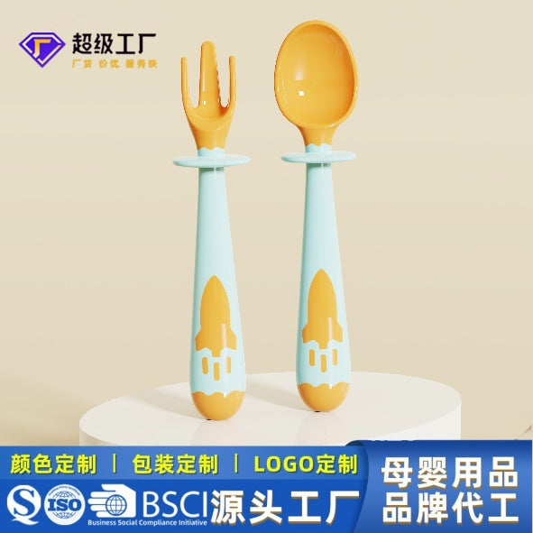 Kids feeding tableware baby spoon learning to eat curved fork spoon suit twisted food spoon maternal and infant products wholesale