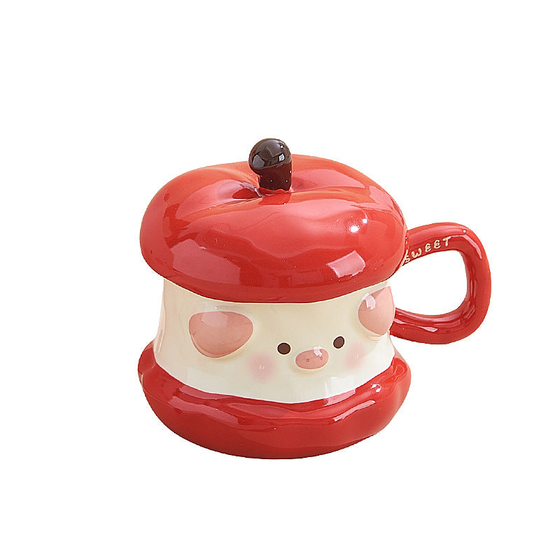 Piggy apple mug ceramic cup underglaze ribbon lid home design cup office coffee cup wholesale