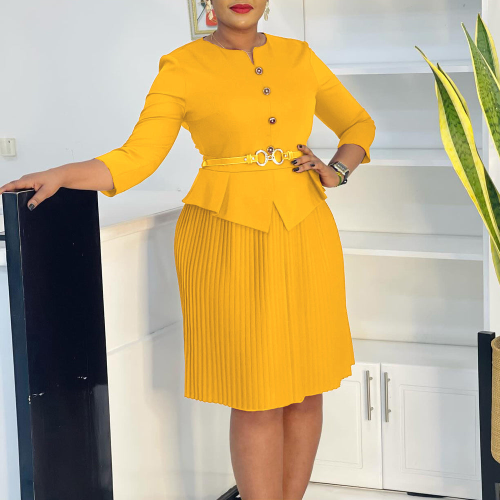D595 in-stock european and american women's clothing cross-border  new style three-quarter sleeve fashionable elegant pleated export dress