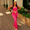 fashion summer and autumn new arrivalclassy women's sexy style contrast colortube toptops slightly flared pants two-piece suit