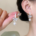 Tassel versatile elegant pearl stud earrings - e6071 silver