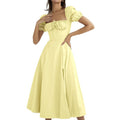 cross-border e-commerce women's fashion: european and american summer new arrivals - french style sweet bubble sleeve tie-waist slit dress
