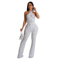 C6867 cross-border   fashion women's solid color rhinestone sleeveless halter neck pants jumpsuit