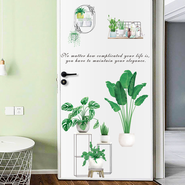Fresh green plant potted plant wall sticker door porch bedroom TV background decoration pvc self-adhesive sticker HT94005