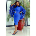 Fashion royal sister style silm tight hip-covering exaggerated large bell chiffon sleeves matching diamond large belt