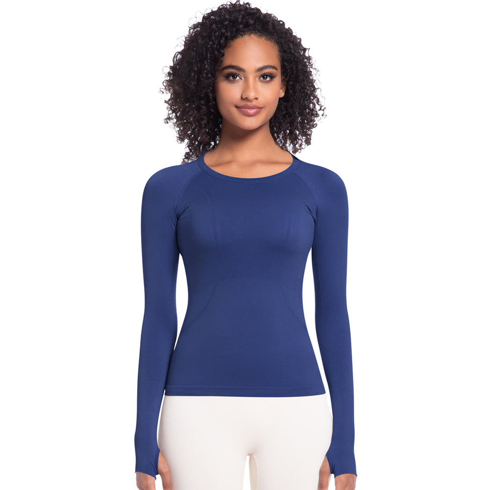 New seamless one-piece knit yoga top: high-stretch, compression fit, long sleeve, breathable, quick-dry running & fitness activewear t-shirt
