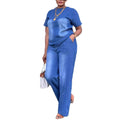 Fashionexport cross-border   new arrivalfashion washed blue loose short-sleeved denim women's suit trendy