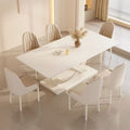 Italian-style sintered stone dining table and chairs - creamy, high-end, modern, minimalist, creative rectangular table for small apartments and home use