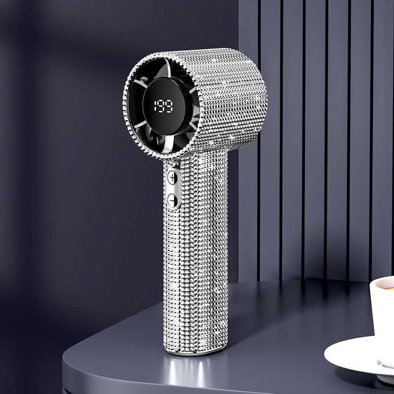new arrival full diamond handheld small fan usb rechargeable portable mini digital display turbine violent high speed fan s5