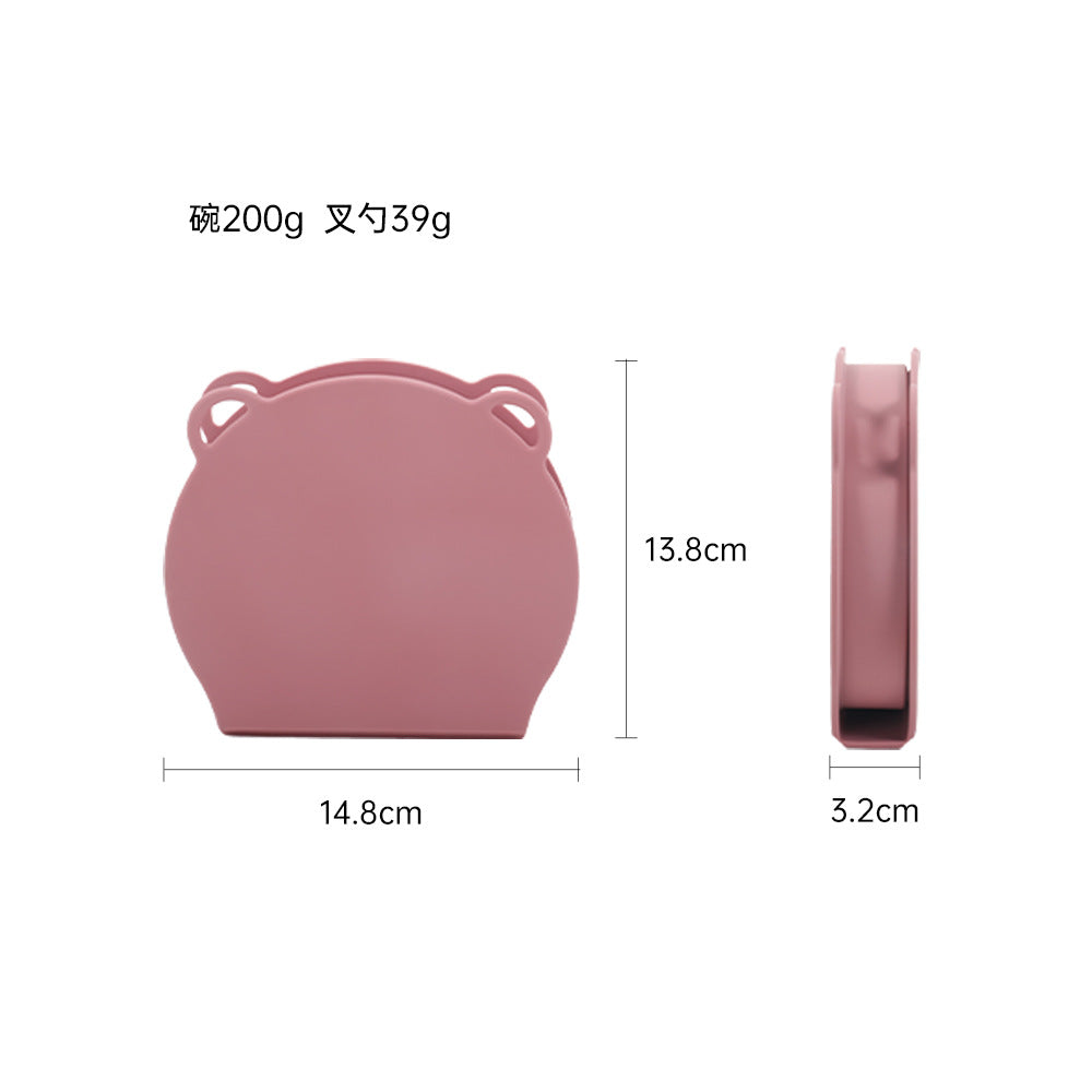 New Food Grade Silicone Toddler Plate Fork and Spoon Set Travel Silicone Baby Feeding Folding Lunch Box Set