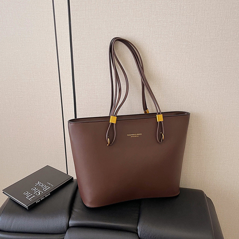 large-capacity casual tote bag classy sense of retropure color shoulder bag 2026new arrivalfashionwork clothing women's bag