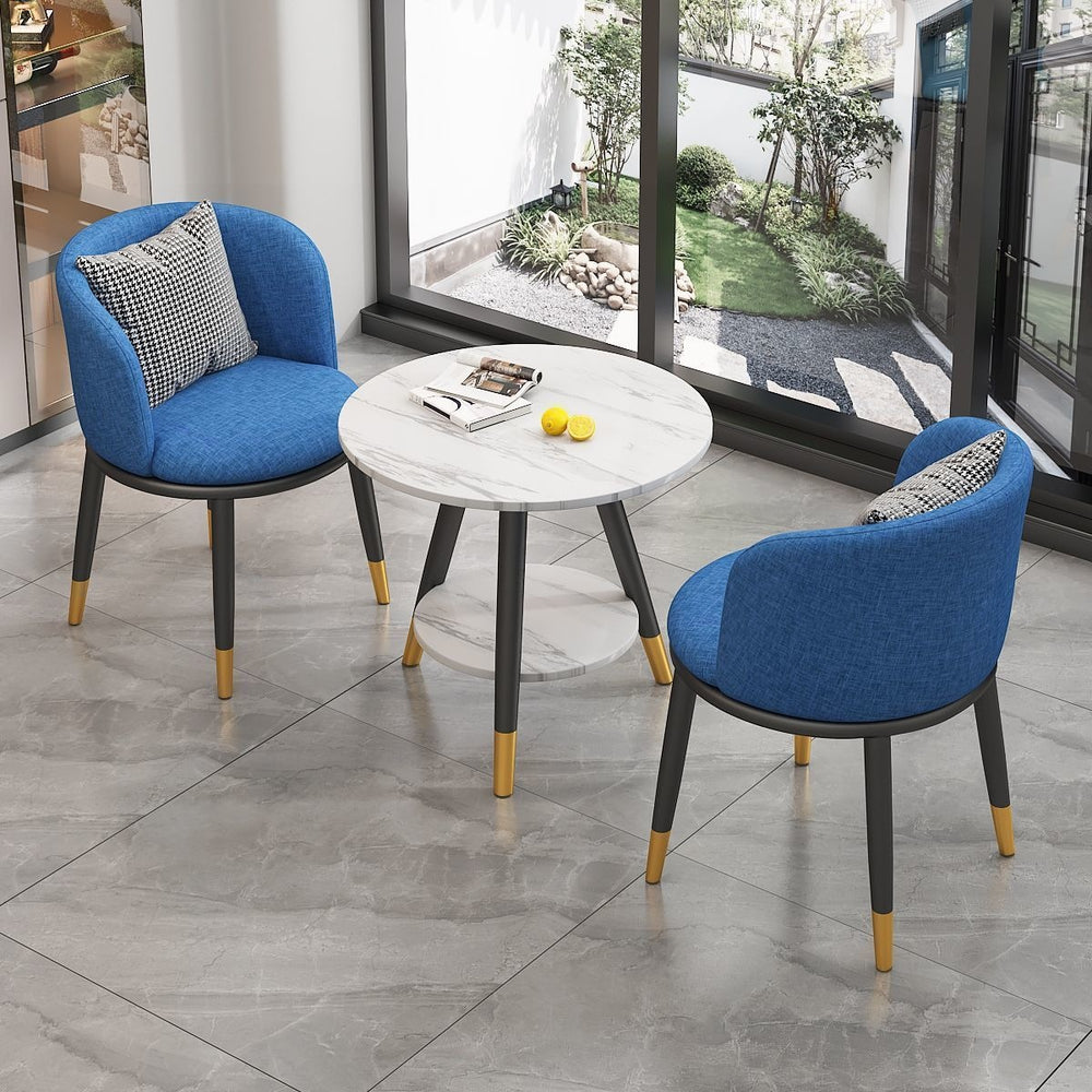 Luxury negotiation table and chair set - modern minimalist rock slab small round table hotel reception desk and chair set (one table, two chairs)