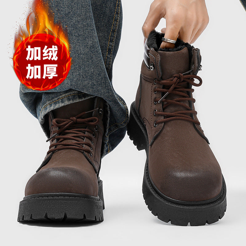Boots men's british american rhubarb retrofleece-lined short boots men's workwear high-top heattechwinter snow cotton shoes