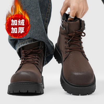 Boots men's british american rhubarb retrofleece-lined short boots men's workwear high-top heattechwinter snow cotton shoes