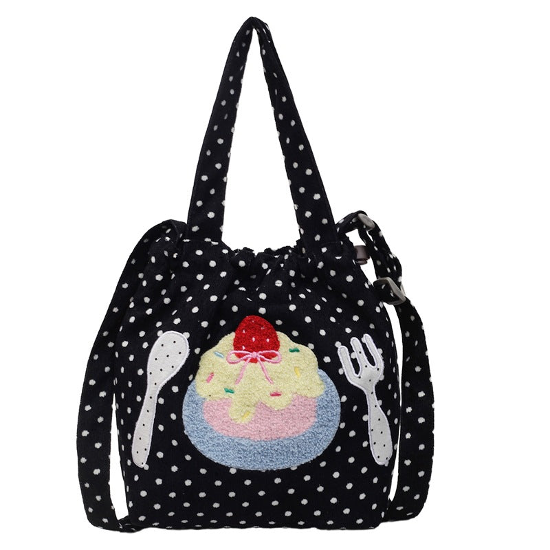 Cross-border cartoon canvas bag women's new drawstring messenger bag simple portable cloth bag bucket bag lightweight shoulder bag