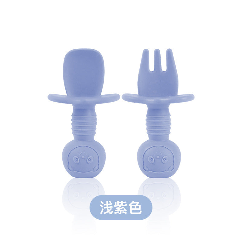 Food grade silicone fork and spoon baby learning to eat training licking spoon short handle silicone complementary food spoon mini baby soft spoon