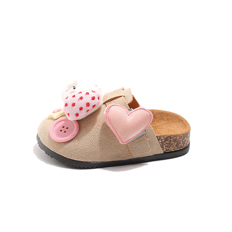 Cute kids birkenstock-style slippers 2025 - outdoor wear, minimalist closed-toe half slippers, spring/autumn girls' adorable cartoon cotton slippers