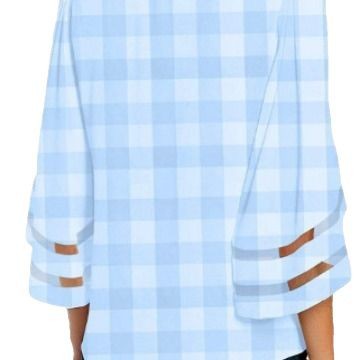fashionplus size mesh patchwork women's v neck mesh bell sleeve loosetopsin stock