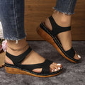 foreign trade new arrival wedge thick-soled sandals for women cross-border large size one-piece strap fish mouth velcro beach sandals