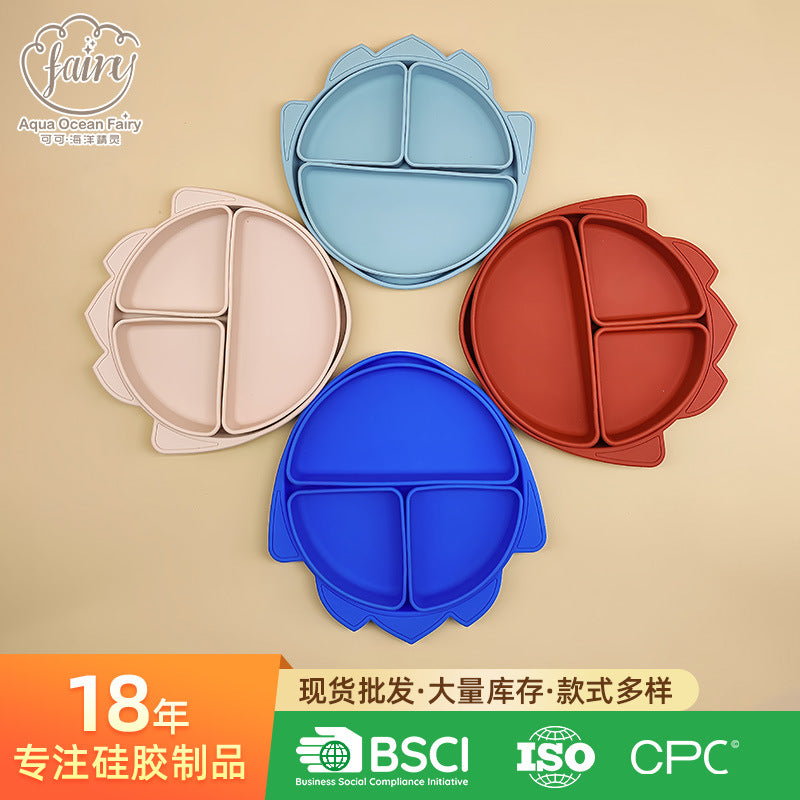 Cross-border silicone tableware set Rocket pattern Fun shape Grid plate Eating training Supplementary food Baby tableware