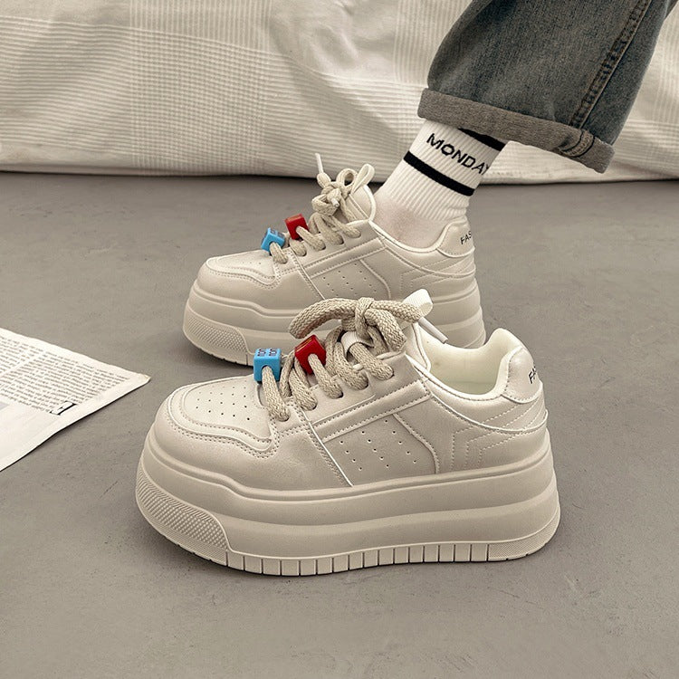 Women's white sneakers with hidden wedge heel - 2025 hot new spring/autumn style, premium thick sole platform, bestselling casual athletic shoes