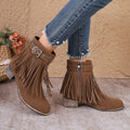 Export 34-43 size fall and winter tassel boots cross-border plus size women's boots round toe easiest for match rubber bottomnon-slip soft bottom shoes
