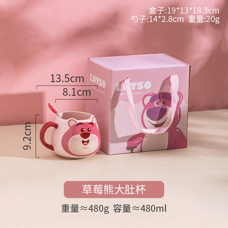 Ceramic cup gift box mug with lid with spoon coffee cup holiday gift box cartoon cup cute water cup