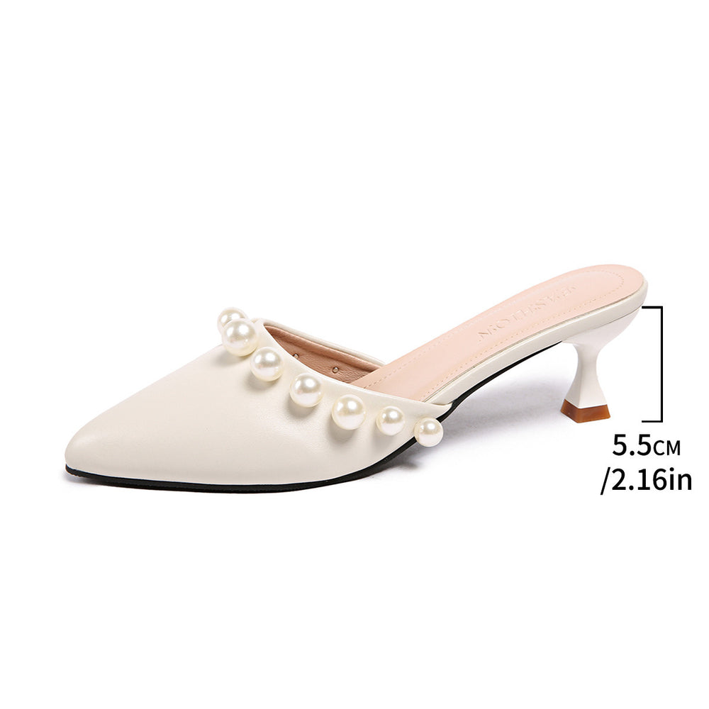 plus size pearl accessories toe high-heeled sandals for women 2026 summer new arrival thin-heeled pointed-toe sandals for women