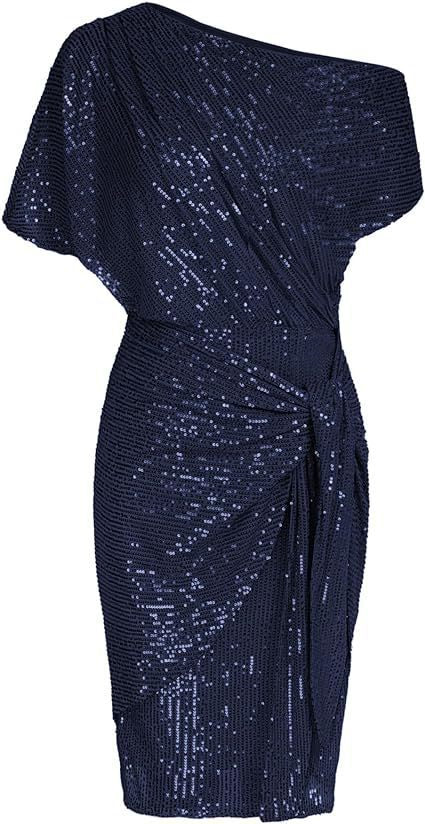 european and american cross-border women's beaded and sequined party club one-shoulder ruched evening gown fashion dress