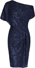 european and american cross-border women's beaded and sequined party club one-shoulder ruched evening gown fashion dress