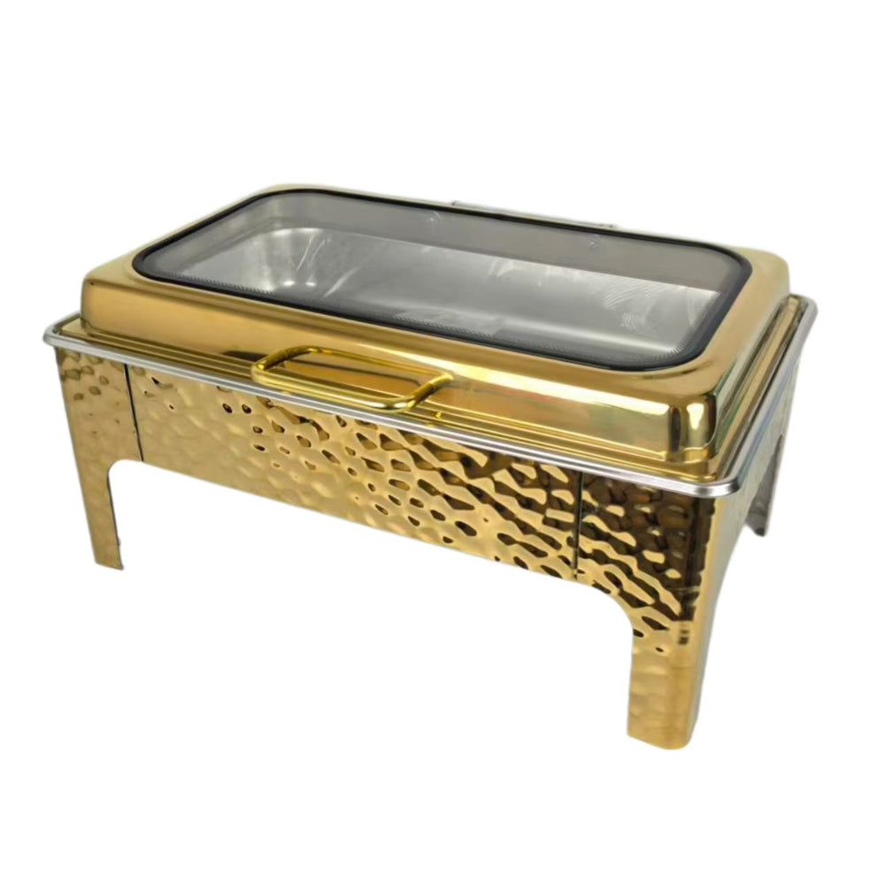 Gold stainless steel buffet warming cabinet with viewing glass lid, 9l hydraulic buffet stove, ideal for hotel and restaurant use