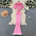 K-styleknitting round neck short sleeve dress women's summer slim slimming look waist bag hip long skirt work clothingaccessible luxury style