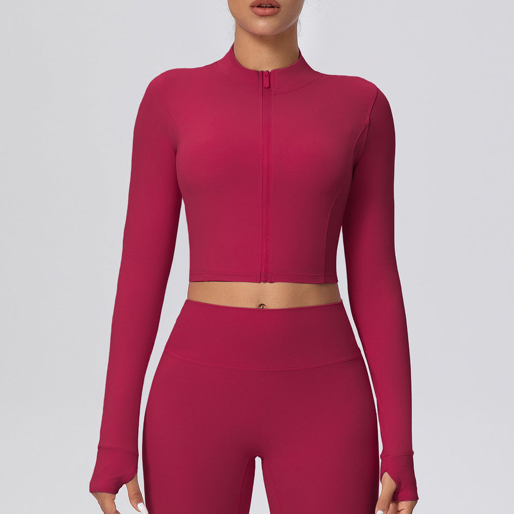 Short zippered outdoor running sports yoga outwearslimming look fitness long sleevesoutwear cloud-like quick-drying yoga clothes for women
