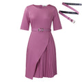 D567export women's clothing fashionpure colorfashioneleganthalf length sleeve high waist pleated work clothinghigh waist cross-border dress