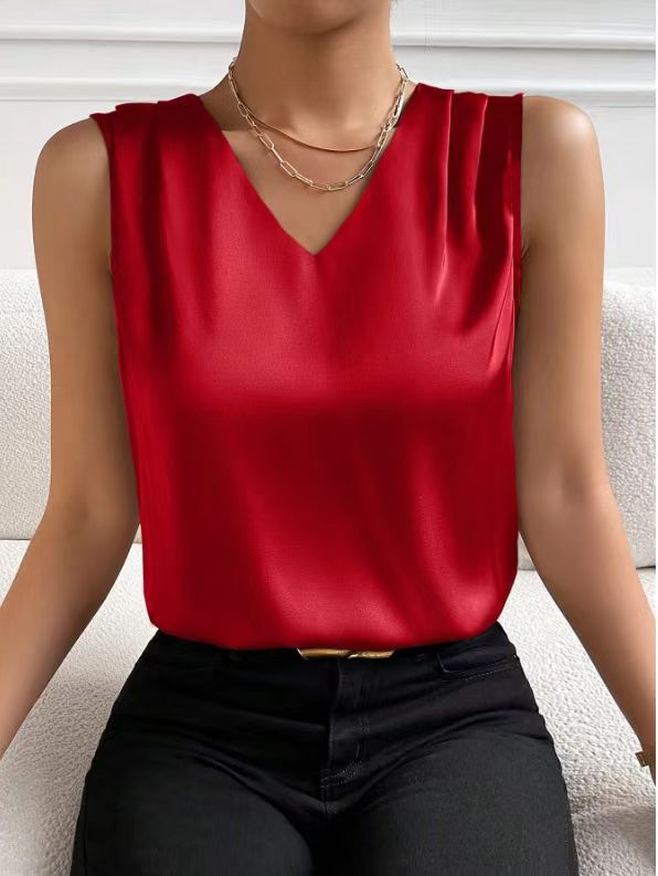 fashion cross-border women's satin satin suit sleeveless elegant commuter vest bottomtops