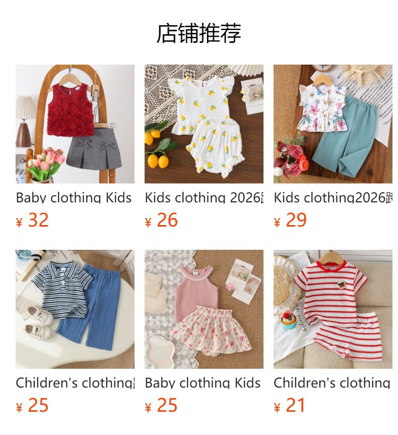 Baby clothing kids set children outfit pink short-sleeved t-shirt shortstwo-piece set